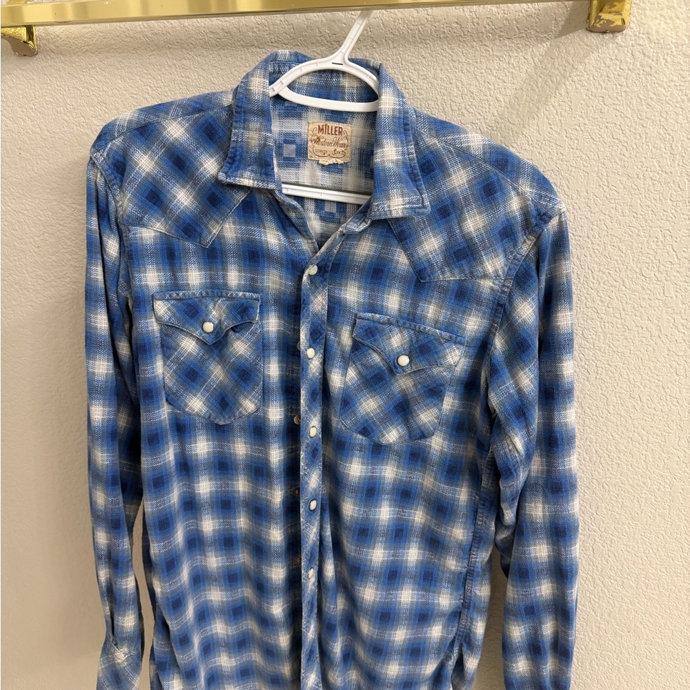 Blue Plaid Men's Pearl Snap Shirt